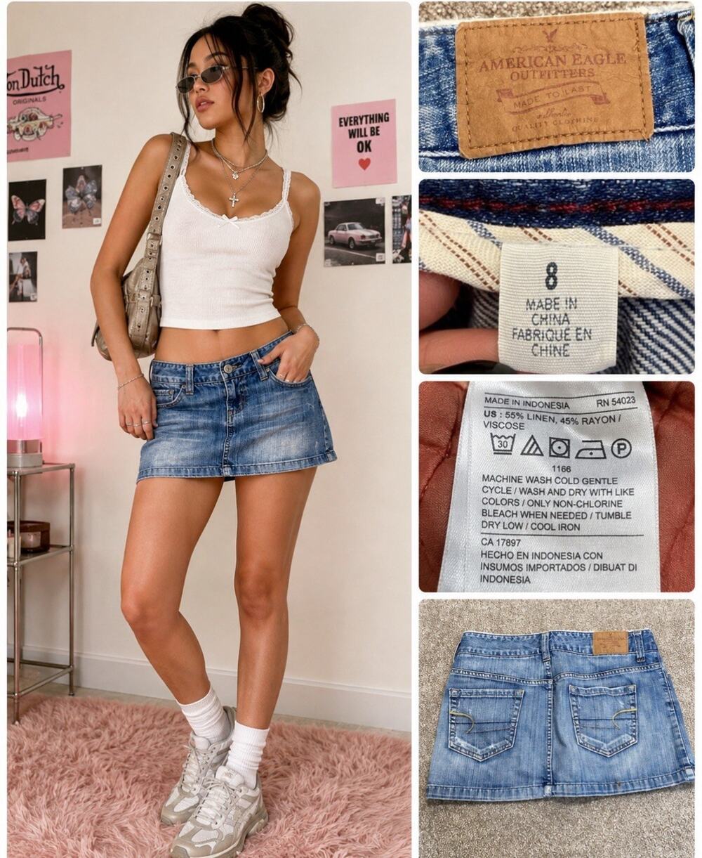 Y2K Indie Sleaze 2000s American Eagle Low Rise Denim Micro Mini Skirt Size 8